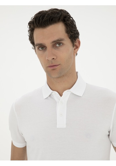 Beyaz Slim Fit Polo Yaka Merserize T-shirt 15841036