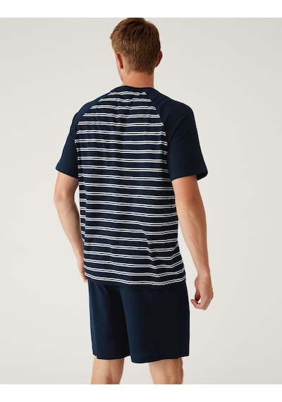 Marks & Spencer Saf Pamuklu Kısa Kollu Pijama Takımı T07000004 Lacivert