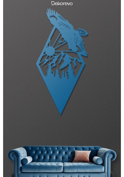 Süzülen Kartal Metal Duvar Tablosu - Metal Duvar Sanatı - Mavi - 25 X 50 Cm