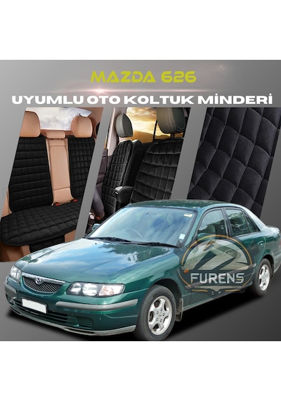 Mazda 626 Siyah Renk Tay Tüyüü Cepli & Terletmez Sırtlı Oto Koltuk Minder Seti - Koltuk Koruma Kılıfı Ön & Arka Tam Set