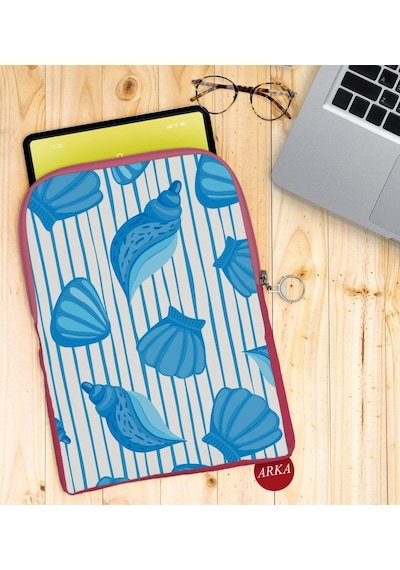 Bk Gift Deniz Kabukları Tasarımlı Taşınabilir Koruyucu Tablet Kılıfı & Organizer Çanta - Pembe-2