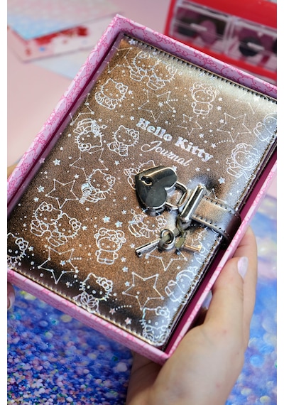 Victoria's Journals Hello Kitty Hush Hush Kilitli Çizgili Defter – 160 Yaprak, Kutulu, Özel Tasarım