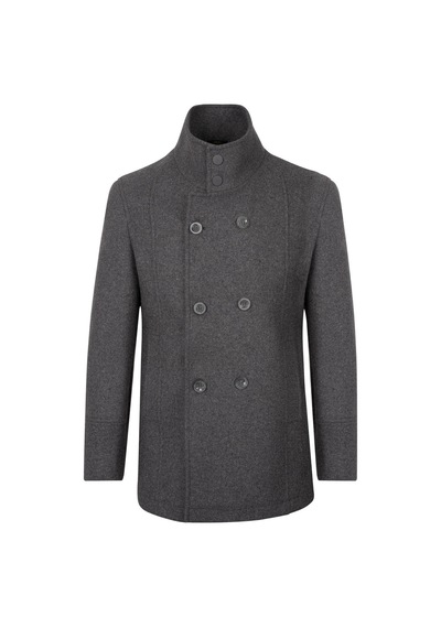 Hatemoğlu Antrasit Slim Fit Kruvaze Kaşe Kaban