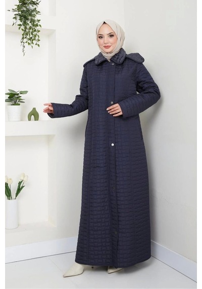 İçi Kürklü Tam Boy Kaban Mont - Lacivert / M0102 Lacivert