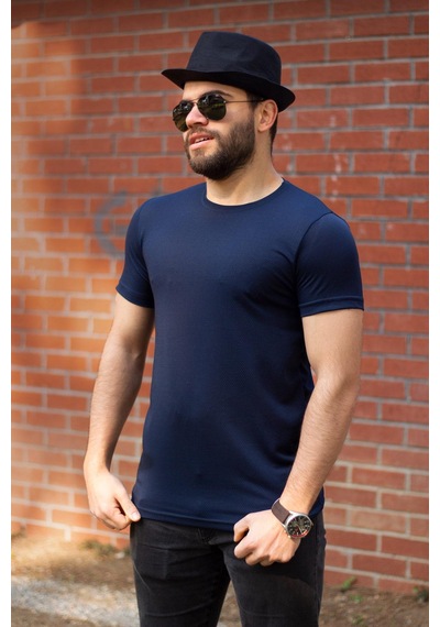 Azıcık Akıllı Lacivert Basic Rahat İnce Petek Kumaş Spor Erkek Tshirt 22ETSHPORT Lacivert