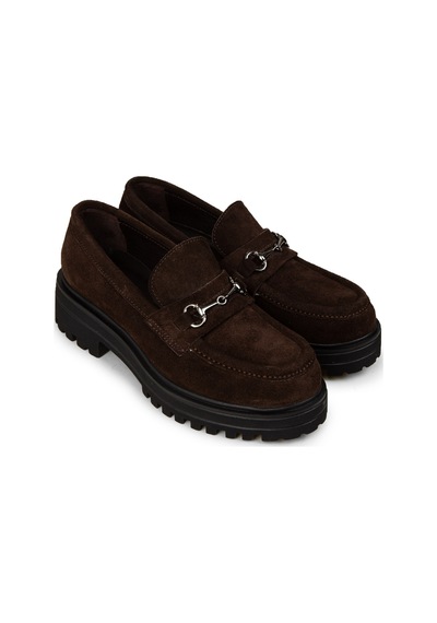 Deery Kadın Hakiki Süet Kahverengi Tokalı Loafer - 02024zkhve01 Kahverengi