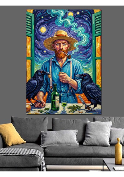 Van Gogh Tarzı Kırmızı Sakallı Dekoratif Kanvas - Mdf Ahşap Tablo