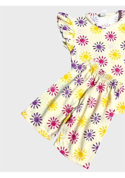 Aliş Kids Kız Çocuk Pamuklu Sarı Güneş Desenli Kolları Fırfırlı Şortlu Yazlık Pijama Takımı Aliş Kids Kız Çocuk Pamuklu Sarı Güneş Desenli Kolları Fırfırlı Şortlu Yazlık Pijama Takımı