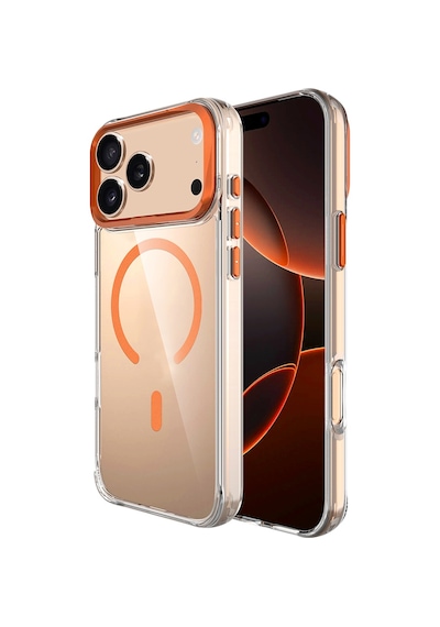 Apple Uyumlu iPhone 17 Pro Kılıf M-safe Şarj Özellikli Airbagli Kamera Standlı Zore Azor Kapak - Turuncu Turuncu