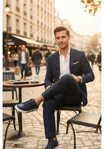 Enoch Hakiki Deri Arma Detaylı Günlük Erkek Sneaker Comfort Taban Lacivert