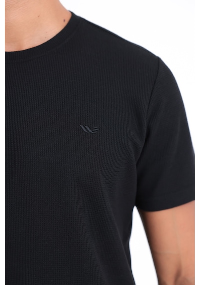Rowinger Waffle Dokulu Nakış Logo Detaylı Oversize Erkek T-shirt Siyah