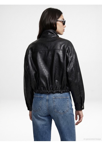 Dilvin 60836 Suni Deri Bomber Ceket Siyah