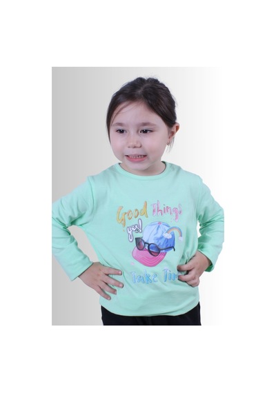 Panios Kids Kız Çocuk Baskılı T-shirt Yeşil