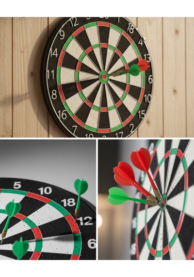 Kaliteli - 809 - Ahşap Dart Tahtası 12 İnç 4 Adet Metal İğne - Glblseme - Uçlu Ok