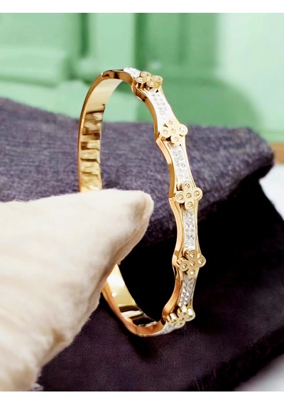 316l Gold Çelik Papatya Model Taşlı Kelepçe Altın - Çelik