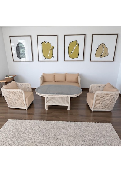Psine Üçlü Rattan Bahçe Oturma Grubu 3+1+1+sehpalı Bahçe Takımı