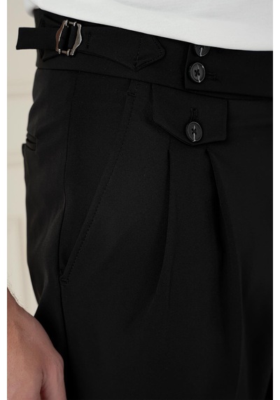 Efor Comfort Fit Beli Tokalı Çift Pileli Siyah Jogger Pantolon P 1172 Siyah