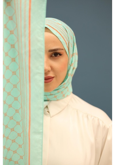 Silk Home Olinda Şal - 49005 - 14 Turkuaz Yeşili Turuncu - 10 Yeşil Turuncu