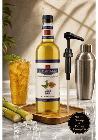 Simonelli Şeker Sade Şurup Simple Syrup Aromalı Kahve ve Kokteyl Şurubu 700 ML + Pompa