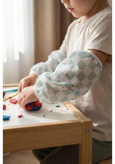 Sıvı Geçirmez Lastikli Bebek Mama Beslenme Kolluğu Seti Çocuk Aktivite Etkinlik Kol Kılıfı D.Yeşil