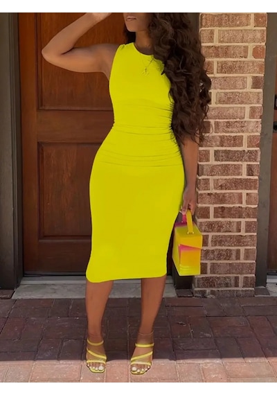De'charme Kadın Bodycon Midi Boy Dalgıç Elbise Sarı