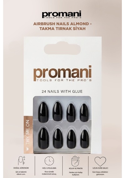 Airbrush Nails Almond - Takma Tırnak Siyah