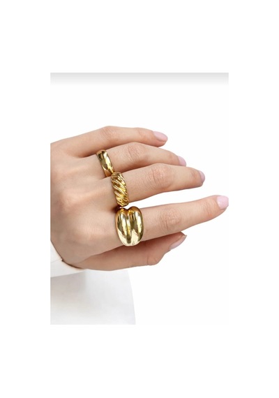 Lunarie 3'lü Dome Chunky Vintage Yüzük Seti 14k Gold Burgu Altın
