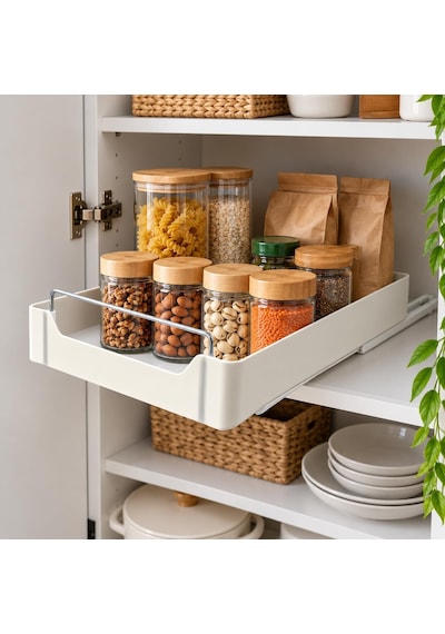 Dolap İçi Raylı Organizer Çekmece 34 X 27 X 6,5 Cm, Çekilebilir Plastik Dolap Düzenleyici, Mutfak Banyo Dolap İçi Organizer, Raylı Saklama Sepeti Büyük Çok Renkli