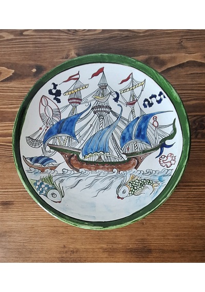 Geleneksel İznik Desenli Çini Tabak Kalyon Desen