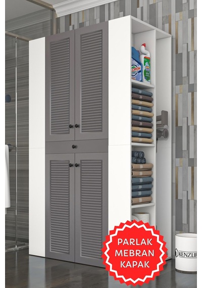 Kenzlife Membran Çamaşır-kurutma Makinesi Dolabı Biruni Gribyz Panjur 187 110 60 Mebran Kapak Mdf Gövde Beyaz