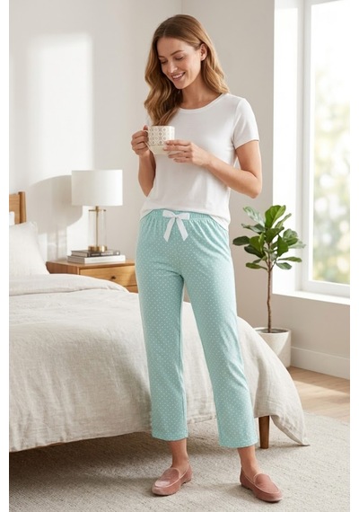 Mataş Kadın Viskon Pijama Altı Rahat Kesim Fiyonk Bağcıklı Bel Mavi