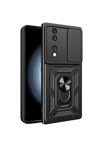 Honor 70 Uyumlu Kılıf Magnetik Standlı Kamera Korumalı Sürgülü Vega Kapak-si Siyah Siyah