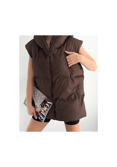Noa&noa Kapuşonlu Oversize Boyfriend Şişme Yelek Kahverengi Kahverengi