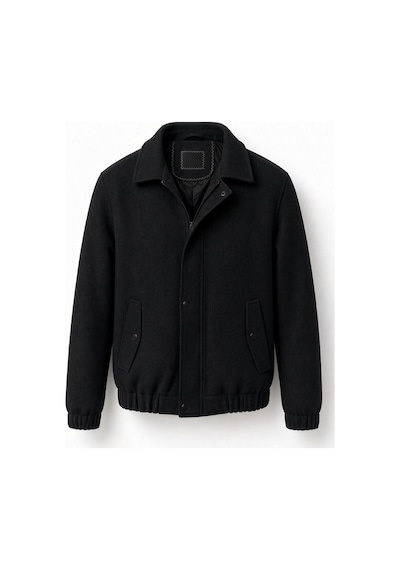 Oksit Harrington Fermuarlı Bomber Kaşe Ceket Mont - Slim Fit Klasik Yaka Siyah