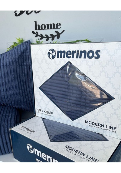 Sarar Merinos Modern Lıne 3 Parça Yatak Örtüsü Battaniye Seti Çift Kişilik Modernlınelacivert02 Lacivert