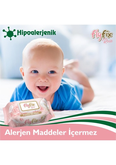 Flyfix Rose 12 Li 1200 Yaprak Islak Mendil Bebek Havlusu Gül Kokulu