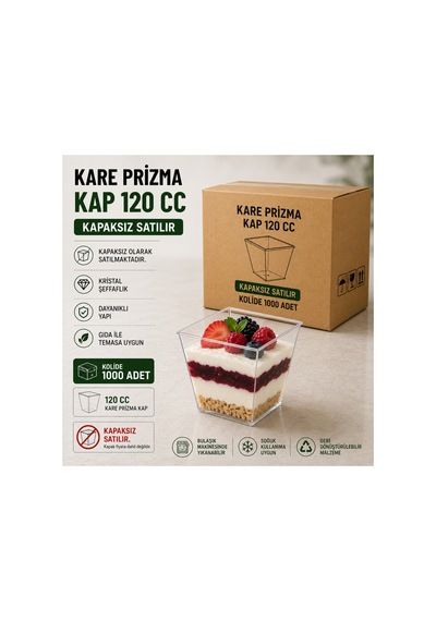 120 Cc Kare Prizma Kap 1000 Adet Şeffaf Plastik Kap Şeffaf - 918125785 Şeffaf