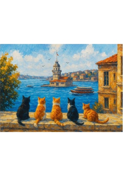 1000 Parça - Maıden S Tower Cats Kız Kulesi Kedileri