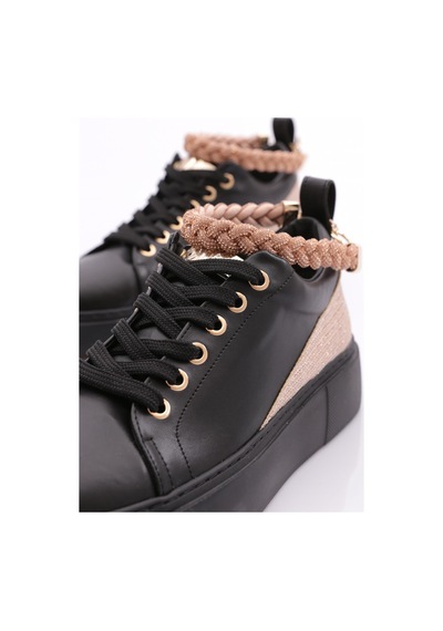 Dgn Es851 Kadin Kalin Taban Halhal Detayli Silver Taşli Sneakers Ayakkabi ES851-2007-R123499 Siyah