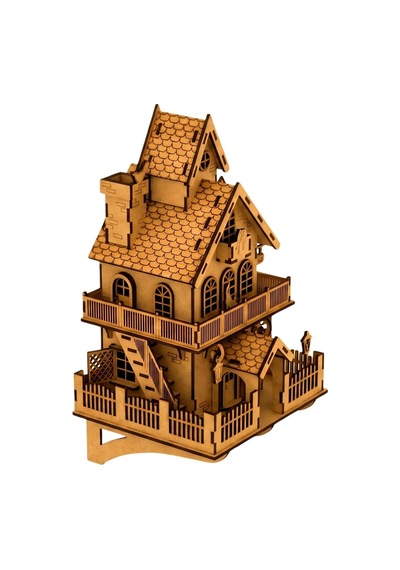 Algwooddesign Ahşap Ev Maketi Duvar Dekoru 90 Parça Peri Led Işıklı Dıy Duvara Asılabilir Ev Modeli