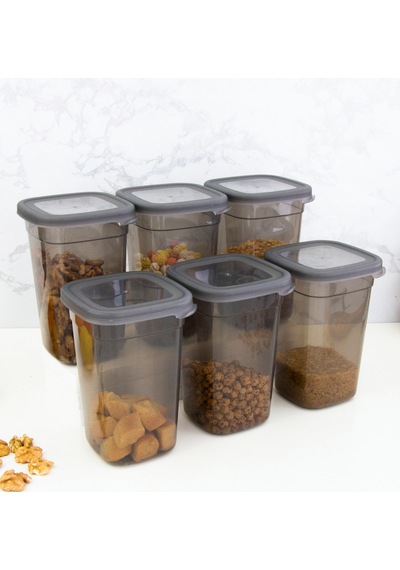 6 Adet Dikdörtgen Saklama Kabı - 1,1 Lt. 1100 Ml. 50880 Plastik 16 X 16 Gri Tr Diğer