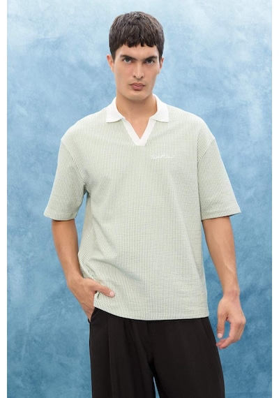 Defacto - Dokulu Boxy Fit Polo Tişört F8351AX25AU