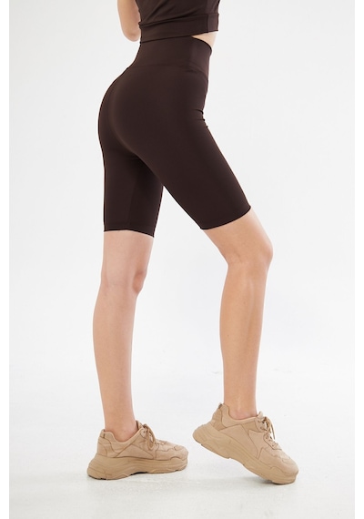 Lesa Wear Yüksek Bel Likralı Toparlayıcı Kısa Şort Tayt Kahverengi