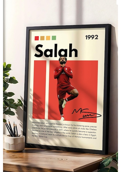 Muhammed Salah Çerçeveli Tablo - Dekoratif Çerçeveli Futbolcu Poster Tablo