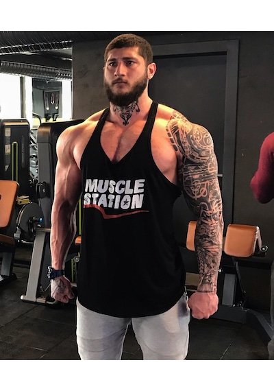 Muscle Station Musclestation Toughman Tank Black Workout Fitness Atlet