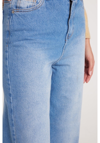 Tudors Kadın Regular Fit Klasik Kesim Pamuklu Bol Paça Mavi Jean Pantolon-39521 Mavi