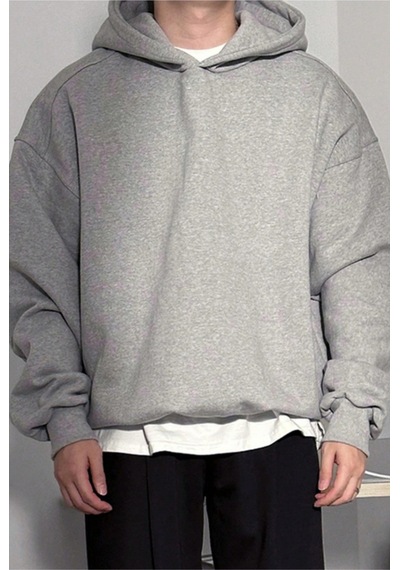 Tarz Cool Erkek Kapüşonlu Oversize Sweatshirt Gri