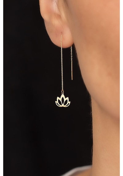 14 Ayar Altın Lotus Zincir Küpe Sarı Altın