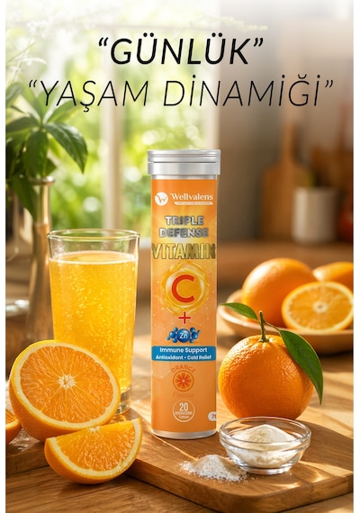 Triple Defense Efervesan Tablet 1000 Mg C Vitamini Çinko D3 Portakal Aromalı 20 Tablet