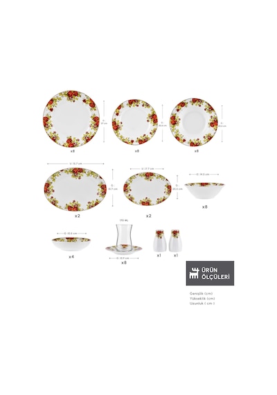 Karaca Elegance Bone Montebello 60 Parça 8 Kişilik Yemek Takımı Ve Kahvaltı Seti Renkli